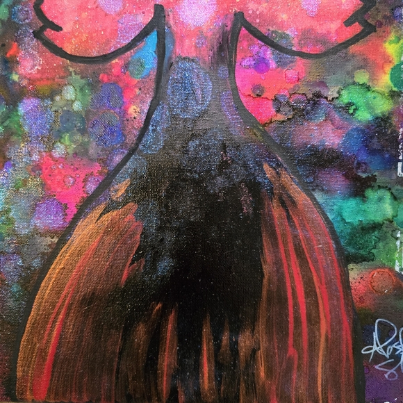 HANDCRAFTED Abstract Alien Painting HANDMADE & HANDPAINTED Wall Art Decor 15x30 - Picture 11 of 17